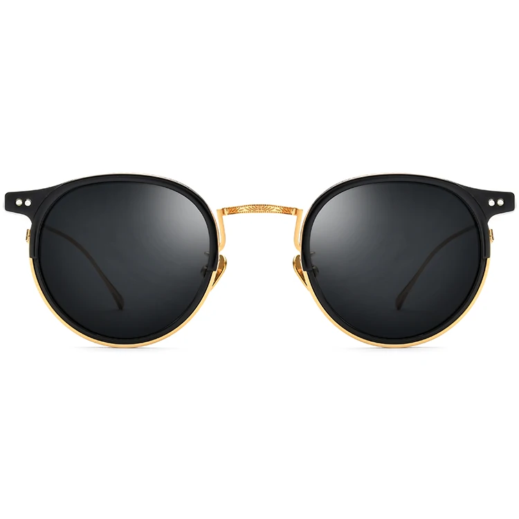 Borregls Polarized Round Sunglasses - Unisex Vintage Acetate and Titanium Design, 100% UV400 Protection, Model 1850