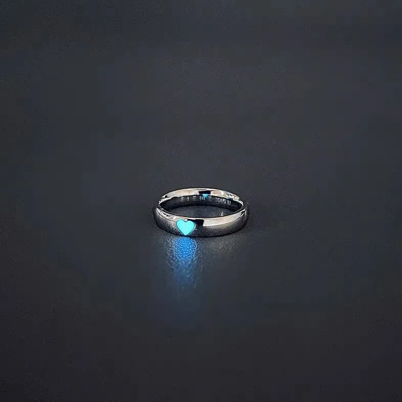 Luminous Heart Couple Rings: Adjustable Brass Design, Perfect for Couples