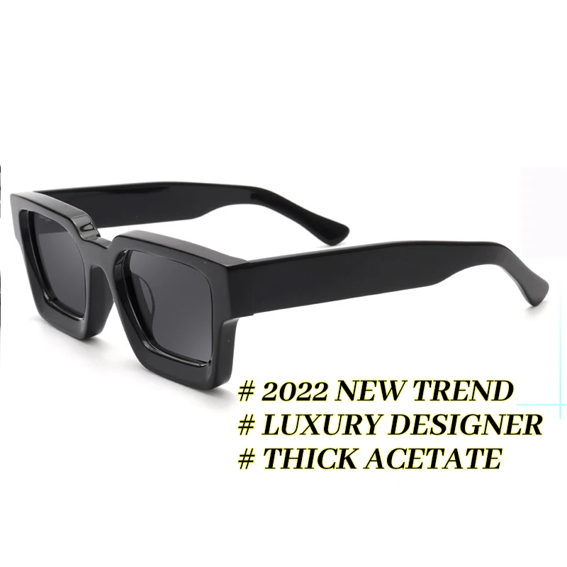 High-End Italian Designer Sunglasses for Men: Thick Square Acetate Frame, Hand-Polished, with Polarized Lense