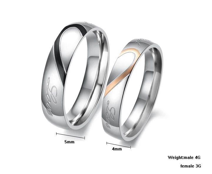 Cool Romantic Korean Style Stainless Steel Heart Couple Ring