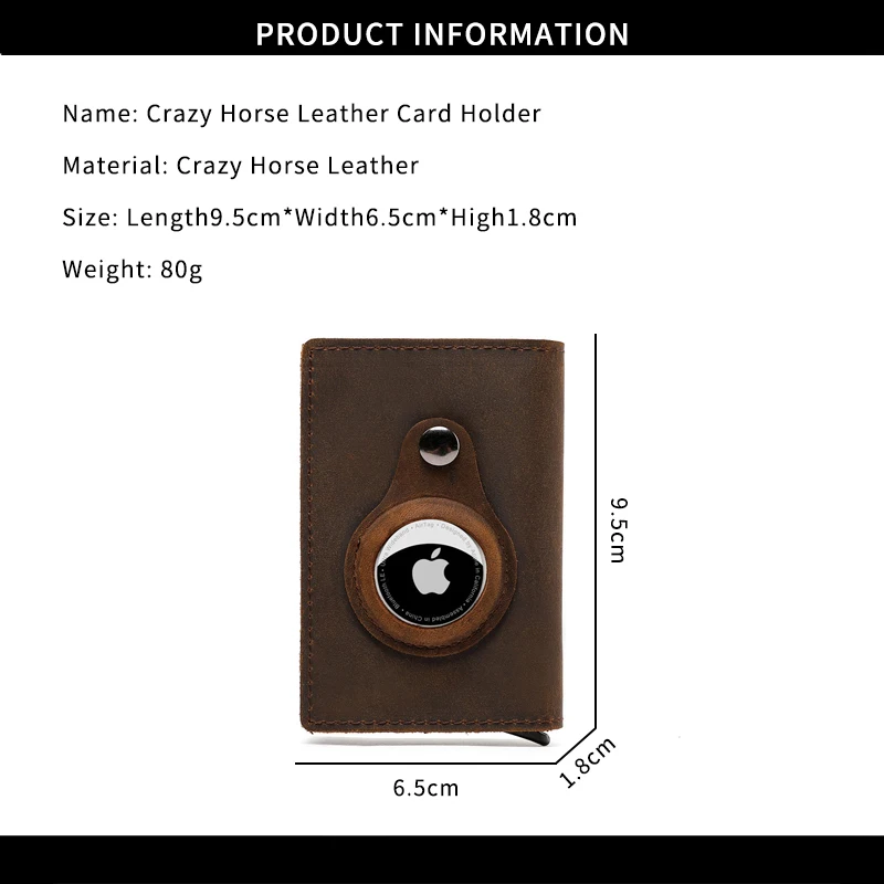 Genuine Leather ID & Name Card Holder with Aluminum Case - RFID-Protected, Minimalist, Smart Slim Design for Men, Compatible with AirTag