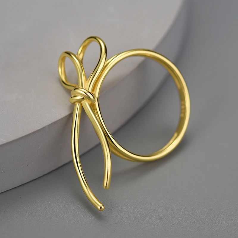 Lotus Fun: Elegant Couple Ribbon Knot Rings - 18k Gold Plated, Real Sterling Silver Jewelry for Women