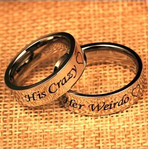 His Crazy & Her Weirdo - Stainless Steel Promise Rings for Couples, Ideal as Gift Jewelry