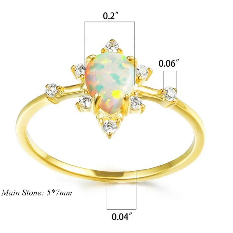 JCA Dainty Pear-Shaped Opal Ring: 925 Sterling Silver, Art Deco Promise Ring