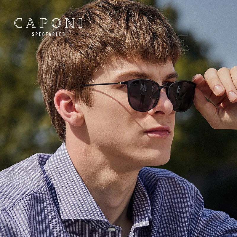 CAPONI BS520 Luxury Sunglasses – Ultra-Light Titanium TR90 Frame, Photochromic & Polarized UV400 Lenses for Ultimate Driving Comfort